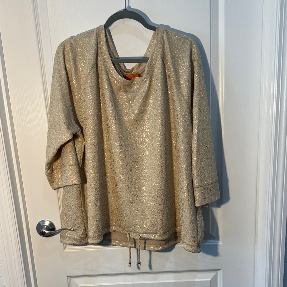 Hearts of Palm Woman Golf Sparkle Top Draw String Waist 3/4 Sleeve Size 2X